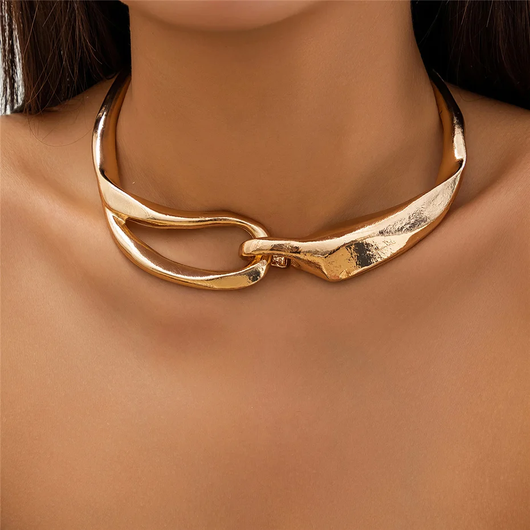 Bold Textured Gold Chain Choker Necklace